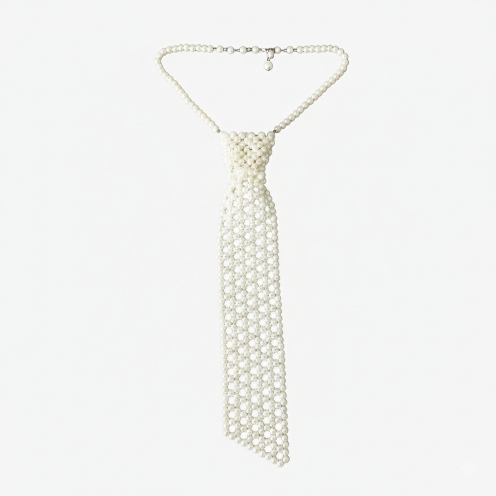 🛑SOLD🛑 Vintage 14-17" Pearl Tie Necktie Necklace Hong Kong Faux Handmade - Picture 11 of 12
